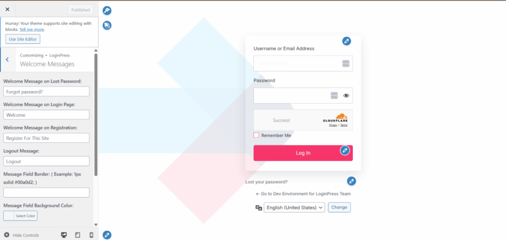 This image shows loginpress custom welcome messages option 