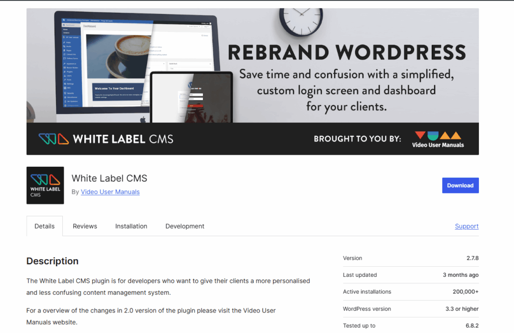 This is an image of the plugin information about white label cms plugin