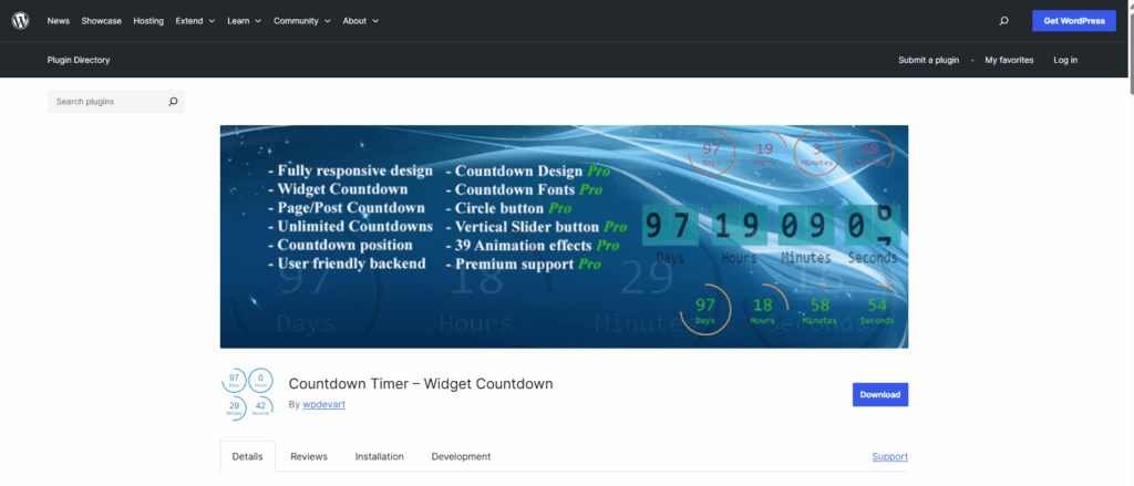 widget countdown plugin Screenshot of the wordpress timer plugins called widget countdown plugin's details
