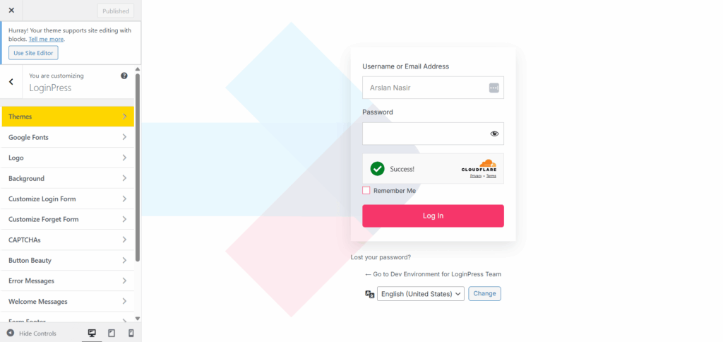 Customize login page using loginpress