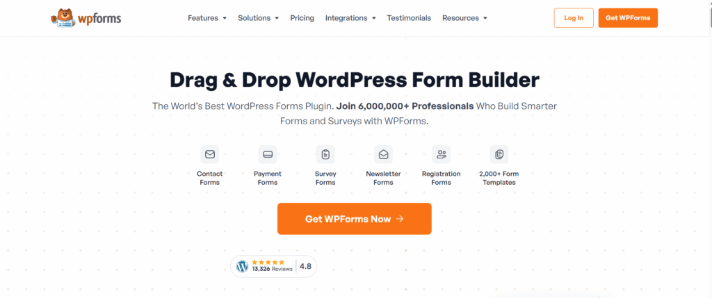 wpforms This is a screenshot of wpforms official website landing page