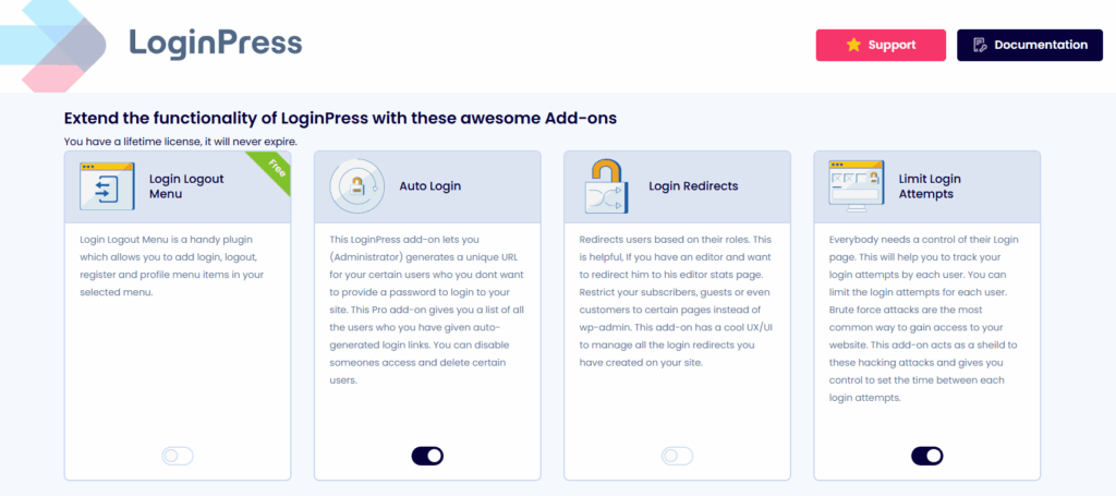 loginpress premium add ons Loginpress premium addons options