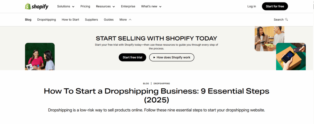 shopify dropshipping guide Gated content example by shopify to access dropshipping guide