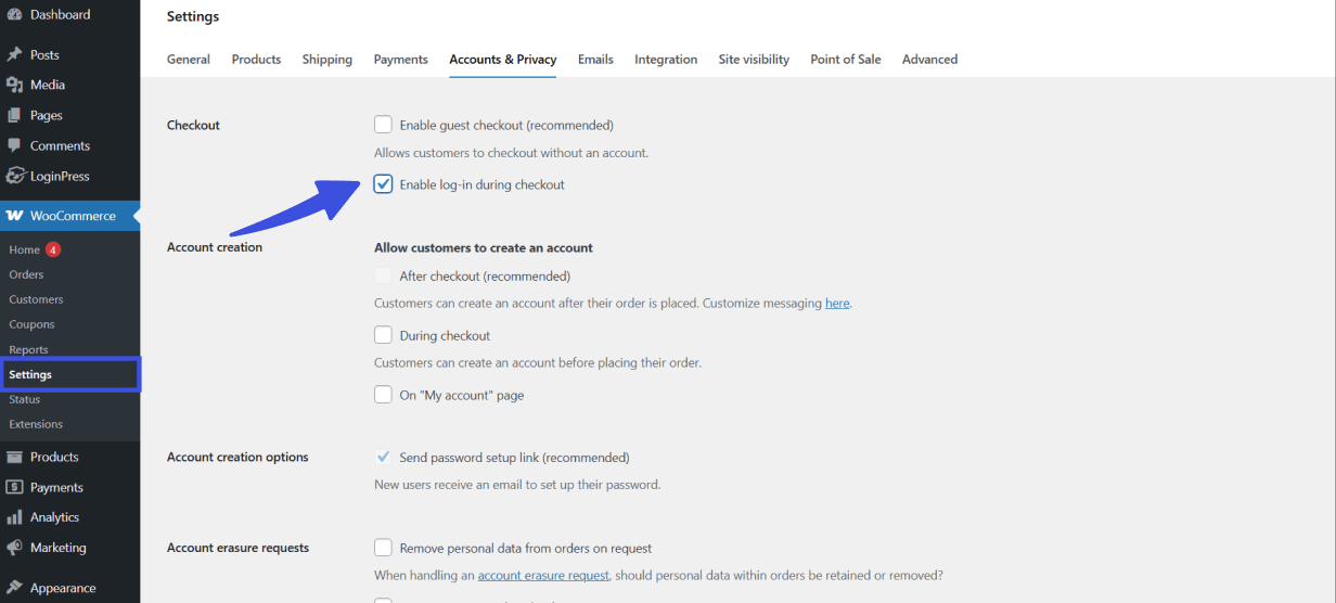 Enable login during checkout 