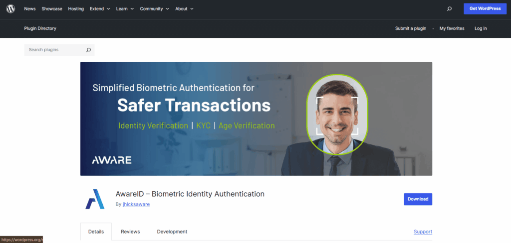 Awareid plugin for passwordless biometric authentication