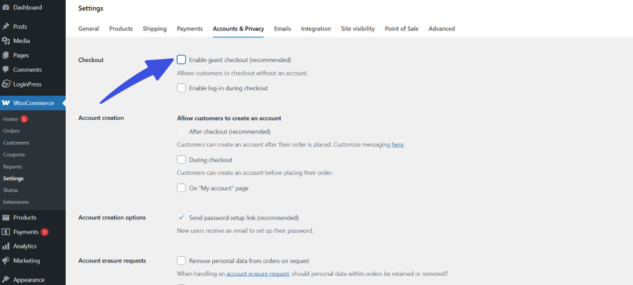 Disable guest checkout option for woocommerce spam orders 