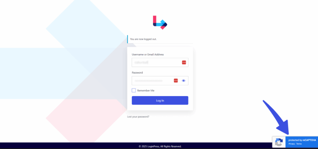 Invisible recaptcha on a login form