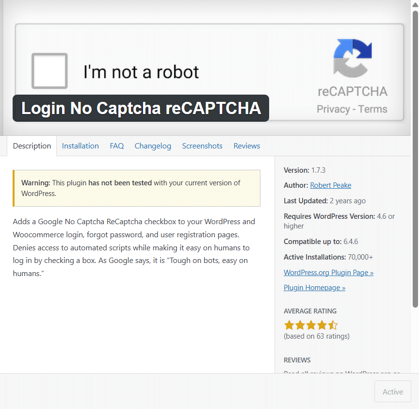 Login no captcha recaptcha plugin