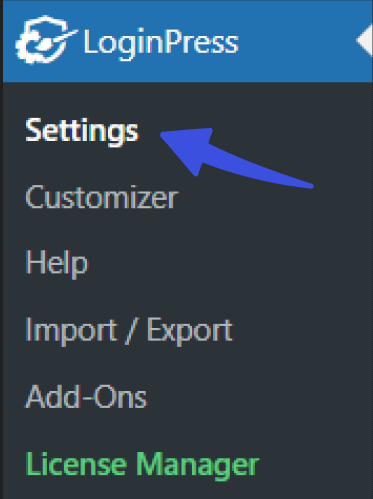 navigate to settings Navigate to settings in loginpress plugin