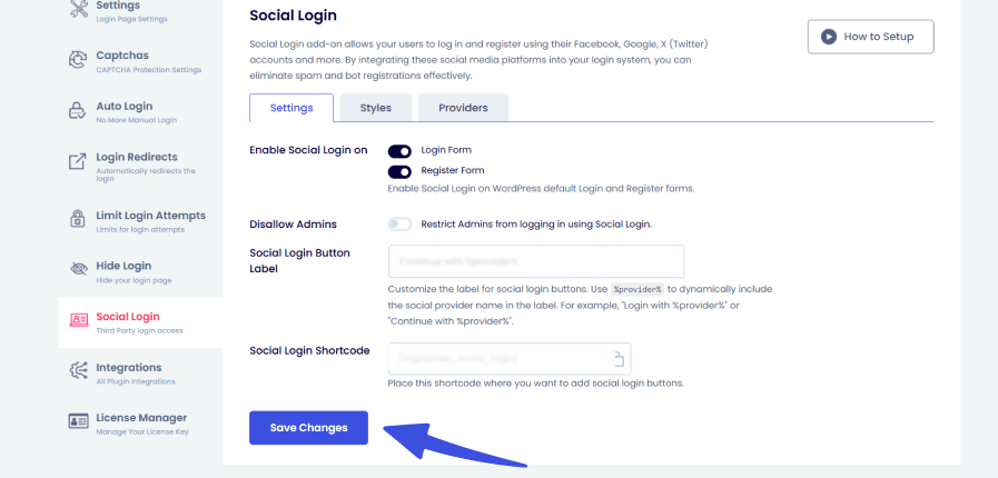 Save changes made to configure other social logins