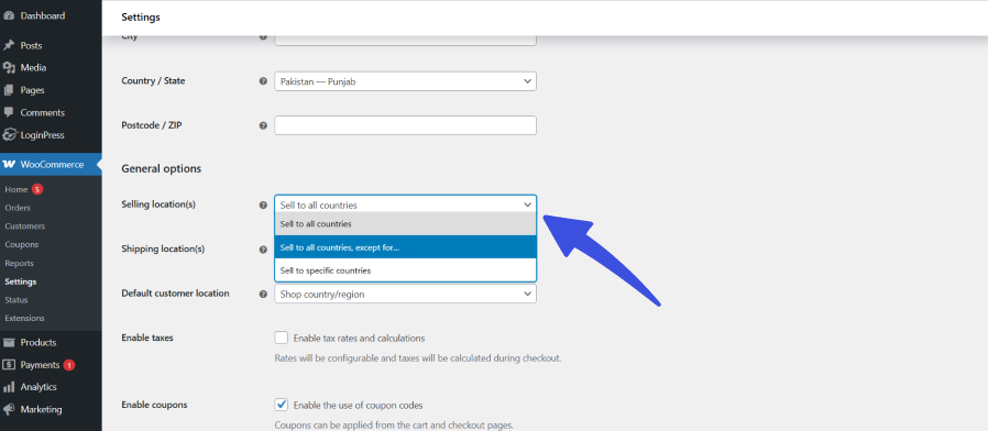 Set selling and shipping locations in woocommerce spam orders