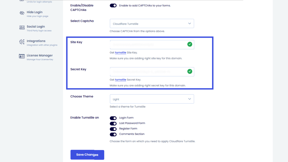 add site key and secret key 1 Add site key and secret key for cloudflare turnstile for wordpress