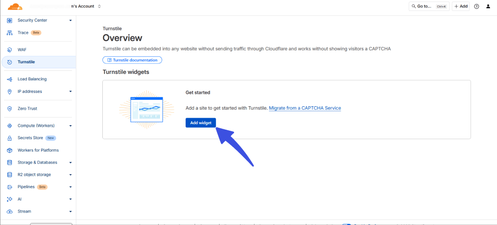 add widget Add widget in cloudflare turnstile for wordpress