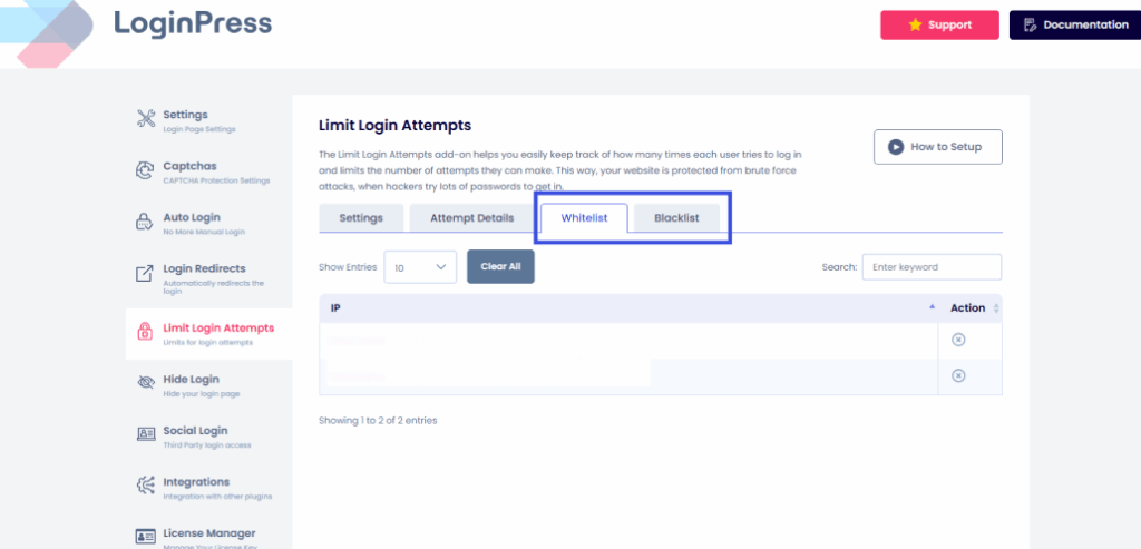 blacklist whitelist tabs in loginpress Blacklist or whitelist users attempts to limit login attempts in wordpress