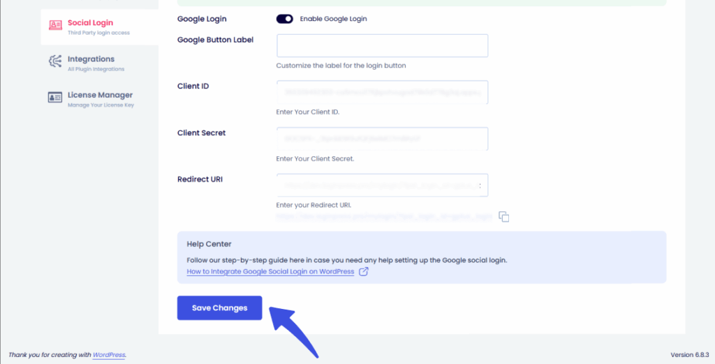 click on save changes Click on save changes in loginpress
