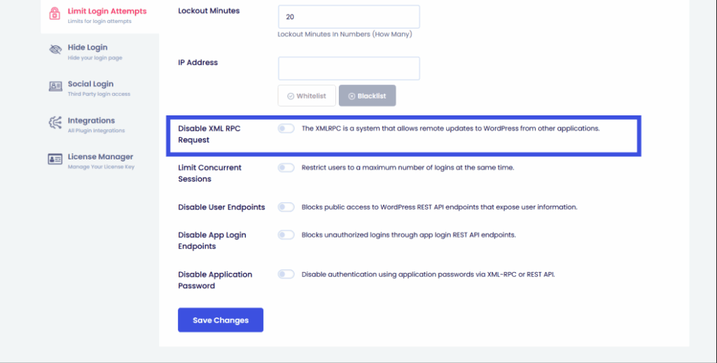 Disable xml-rpc option for extra security