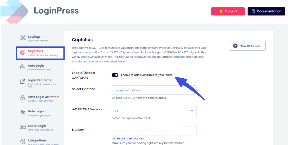 enable captcha Enable captcha on login forms using loginpress
