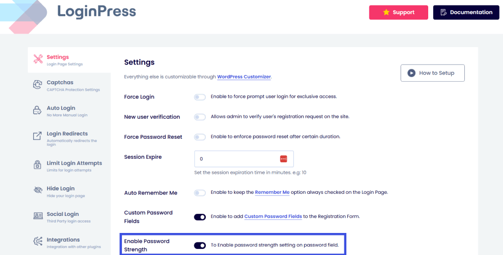 enable password strength Enable wordpress password strength option in loginpress
