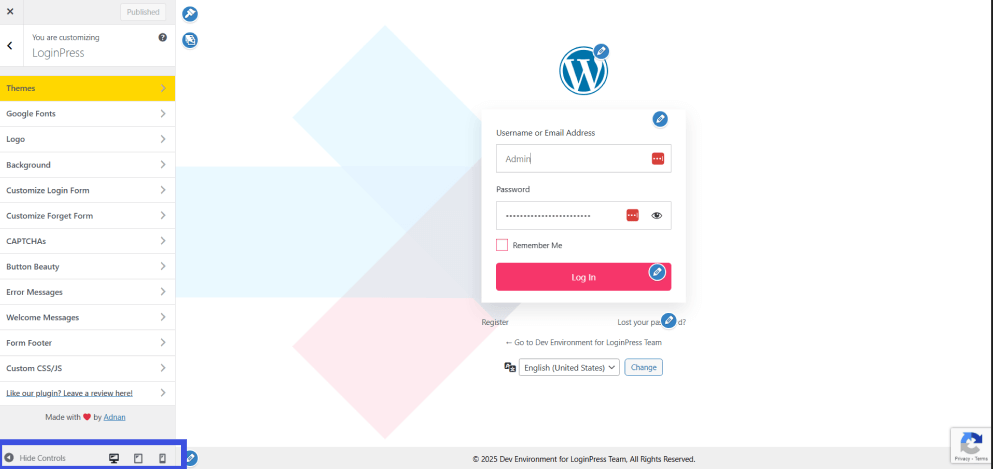mobile optimization option Mobile optimization option in loginpress customizer for wordpress login experience
