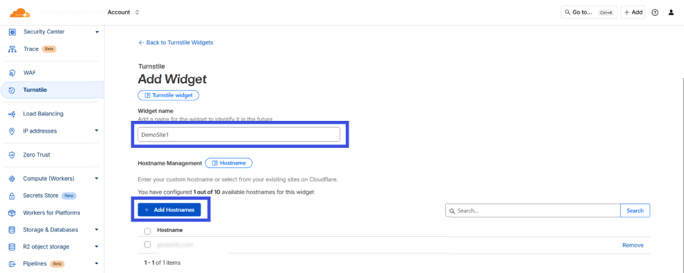 name widget Name your new widget in cloudflare turnstile for wordpress