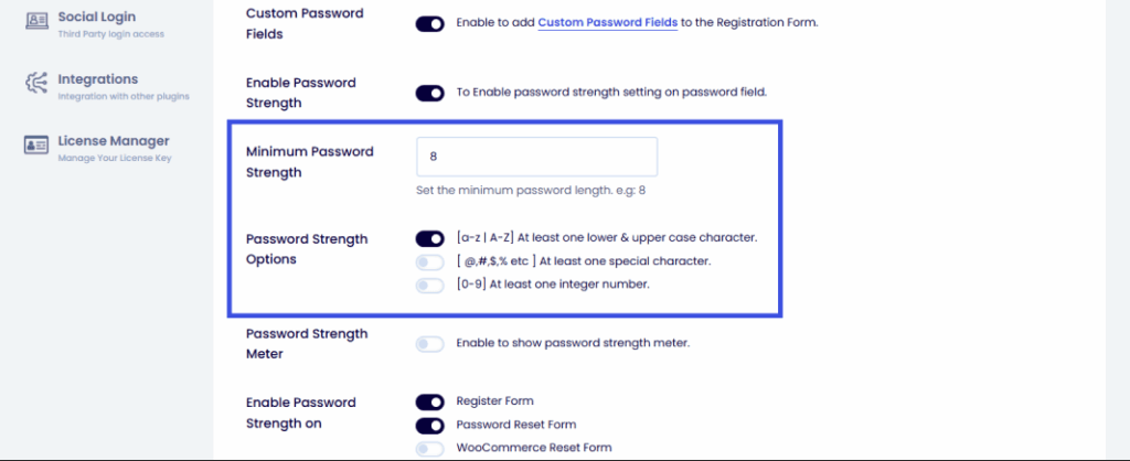 password strength settings Password strength settings given in loginpress