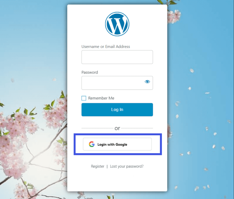 Social login option on login form for passwordless ecommerce 