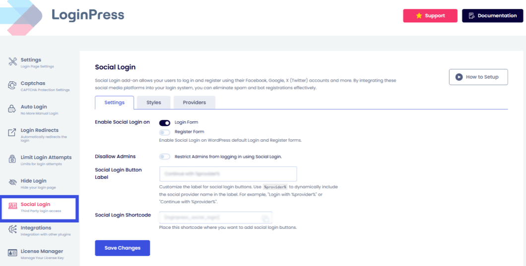 Go to social login options