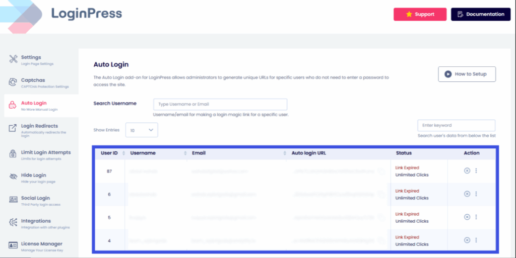 Auto login history table