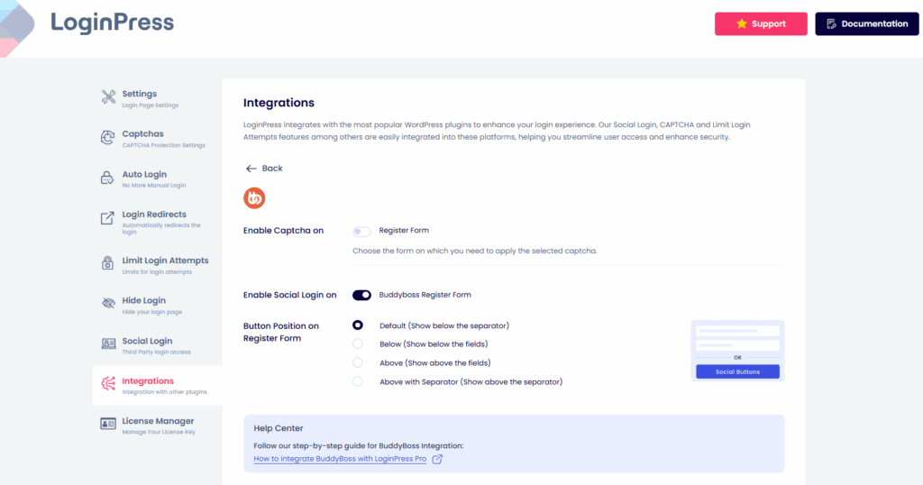 buddyboss integration dashboard Buddyboss login customization dashboard