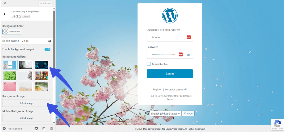 Choose background for your login form