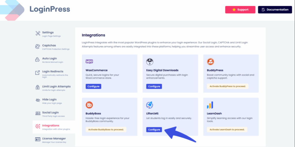 Click on configure button to start integration