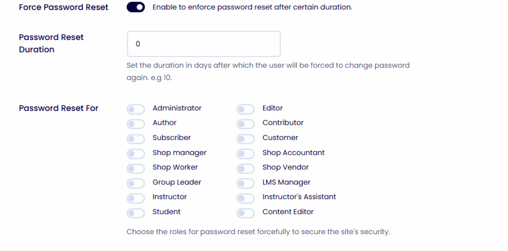 force password reset Force password reset option for security