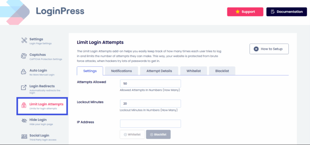 Go to limit login attempts option