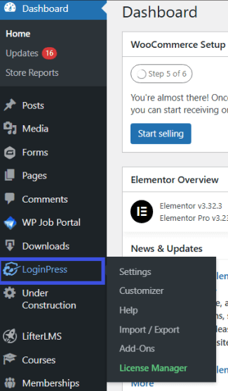 Go to loginpress option in wordpress dashboard