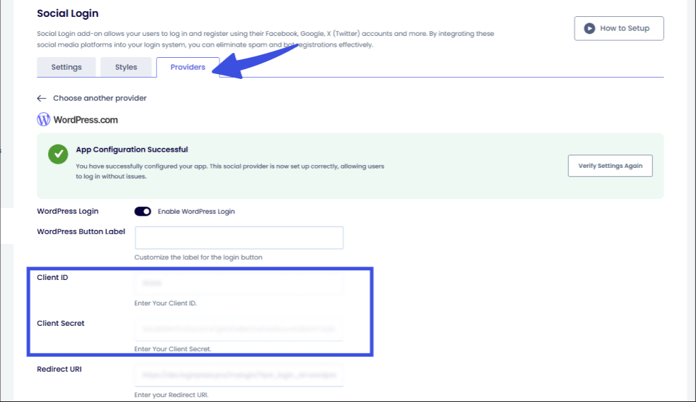 Go to providers tab for more information on social accouts