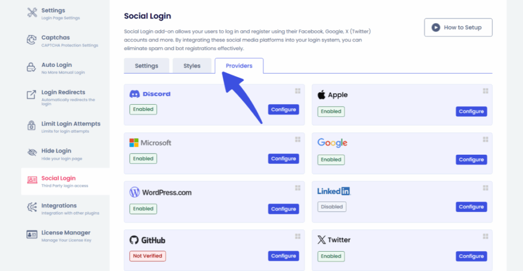 go to providers tab Go to providers tab in loginpress