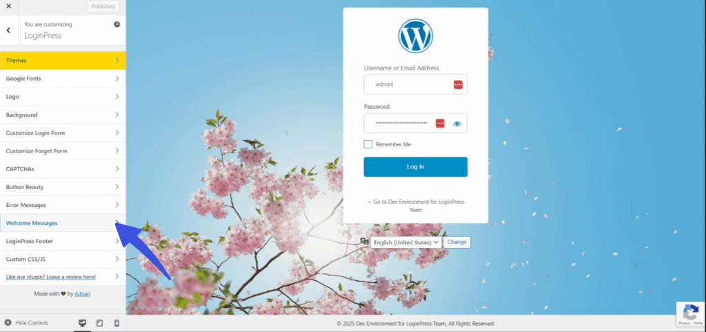 go to welcome messages Go to welcome messages option