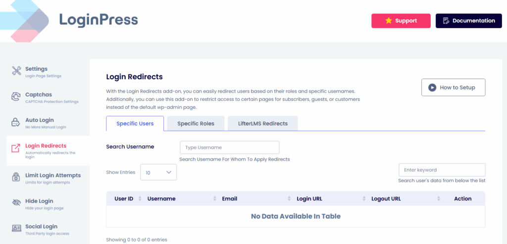 Login redirects in loginpress 