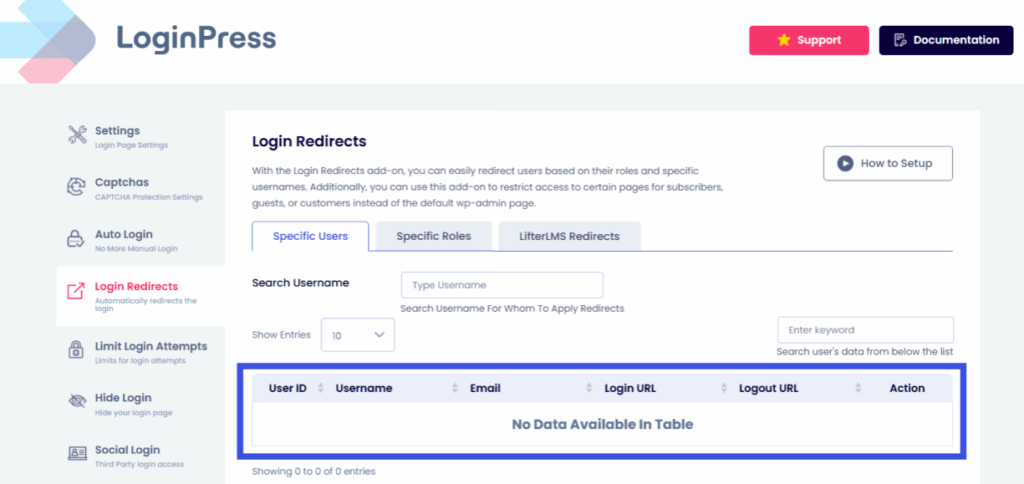 Logins redirects history in loginpress