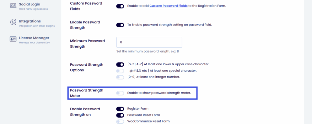 Password strength meter in loginpress