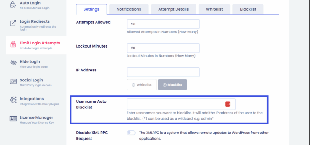 Username based blacklisting