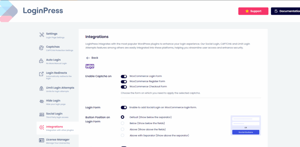 woocommerce integrated with loginpress Woocommerce integrations in loginpress dashboard