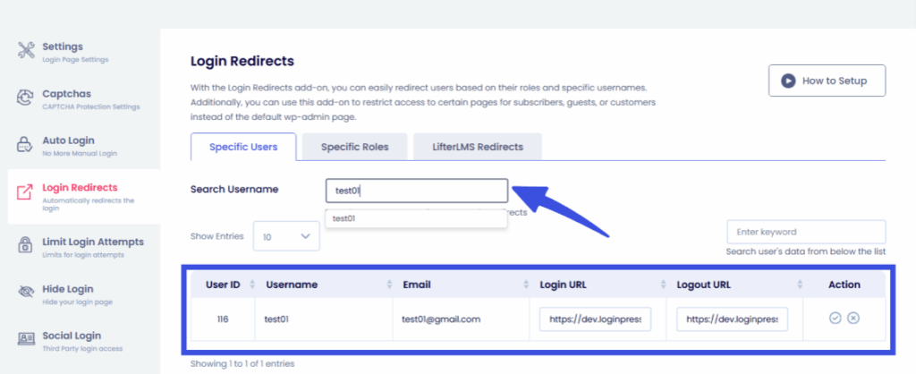 Add specific users for wordpress login redirect