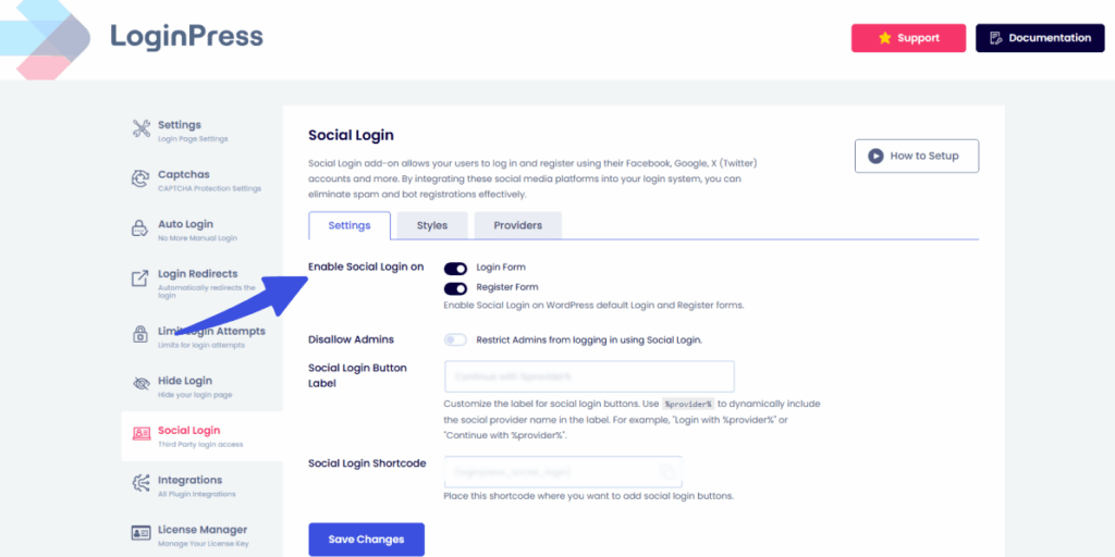 Enable social login on login forms