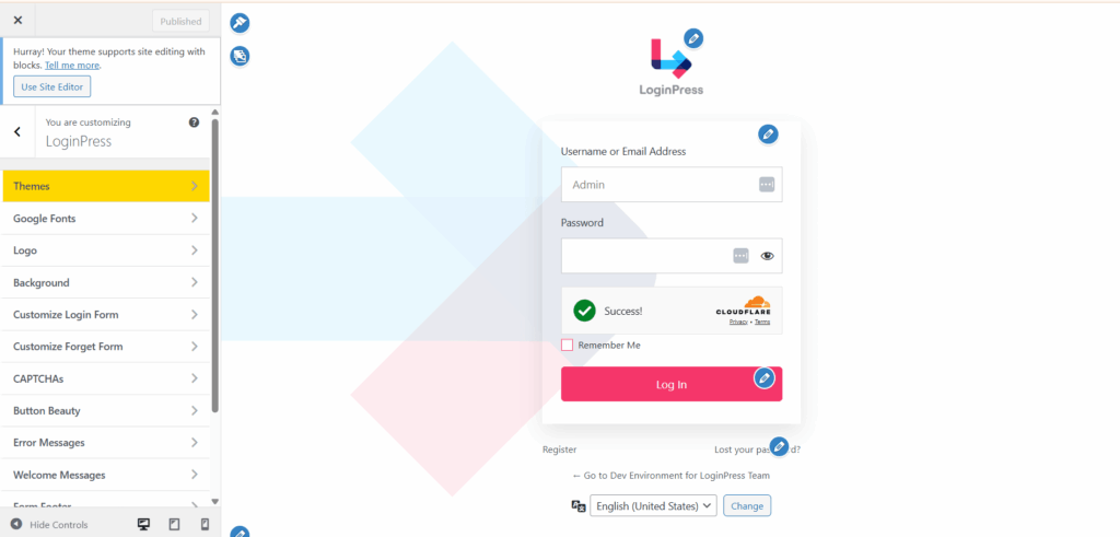 Loginpress customizer for login pages