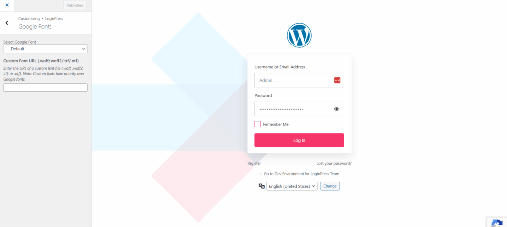 select fonts Select fonts in customizer loginpress