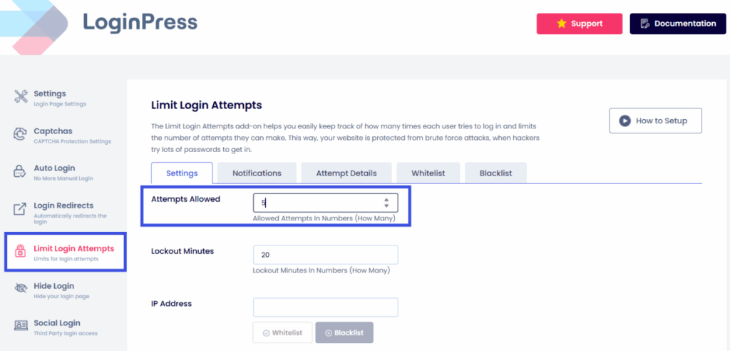Add attempts allowed for login security for membership sites