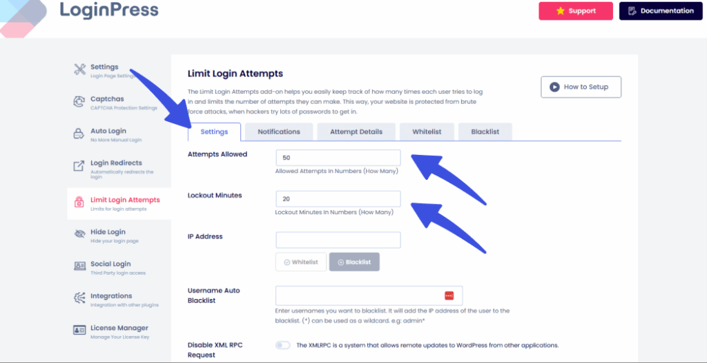 add limit login attempts settings Add limit login attempts settings in loginpress