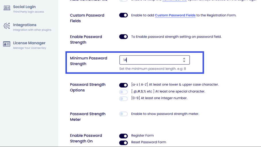 Add minimum password password strength