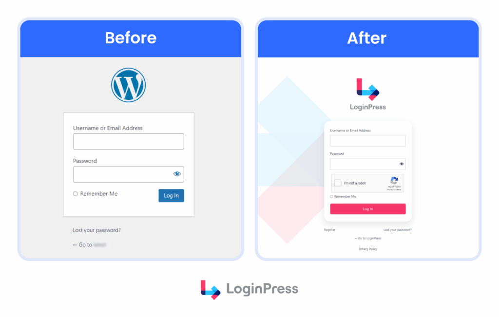 Before and after branding in loginpress